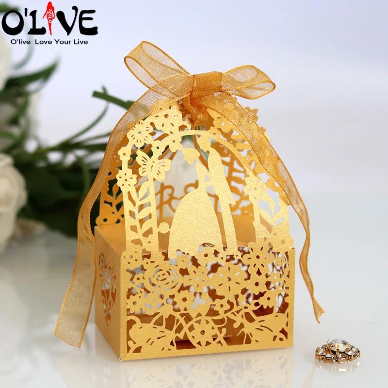 50 Stück Gartenhochzeit Süßigkeitenbox Geschenk Braut Bräutigam Bonbonniere Dragees Box Papier Schokolade Süßigkeiten Geschenkverpackung Laserschnitt