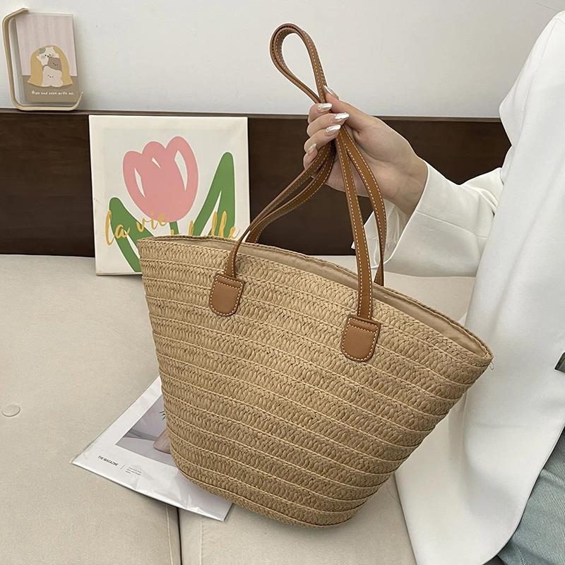 Соломенная коса Повседневные сумки через плечо Большая вместимость Простые универсальные — фото 4