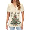 Women's T Shirt Christmas Print Button Short Sleeve Daily Weekend Fashion Basic V- Neck Regular Top