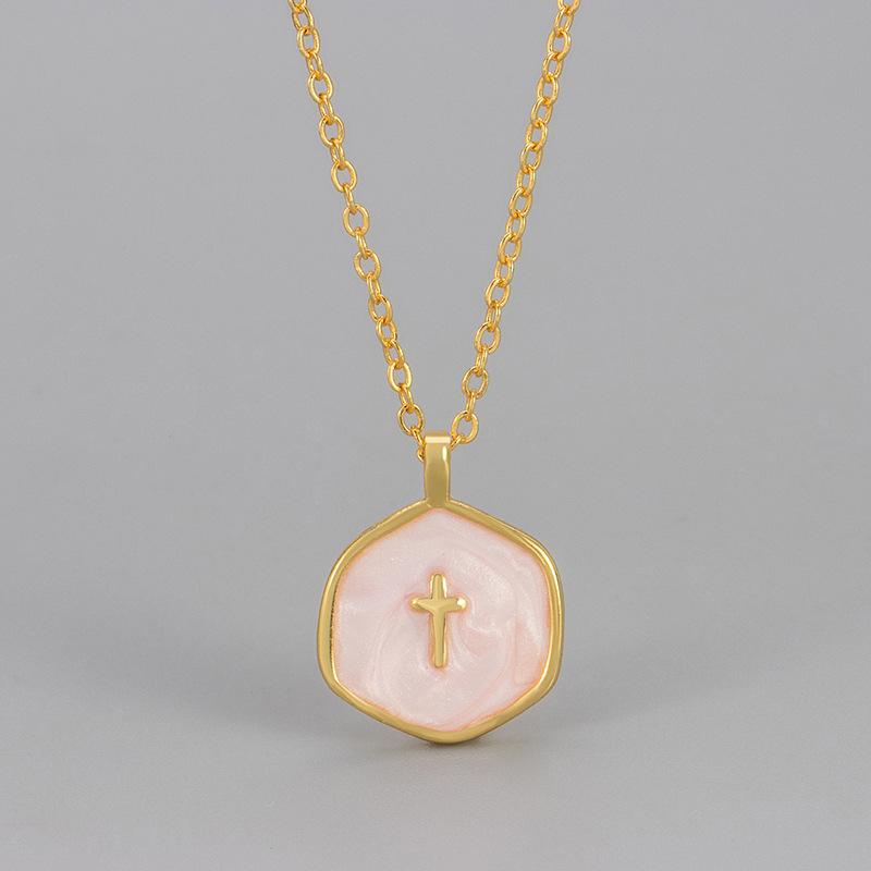 

Meier Best sellingcolorful enamel oil drop cross necklace casualniche styleeasiest for match collarbone chain copper