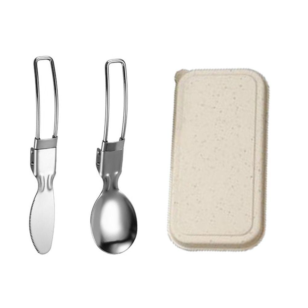 

Multi-color Foldable Cutlery Set Portable Fork and Spoon Set Flatware Travel Folding Spoon Picnic beige-Knife&Spoon