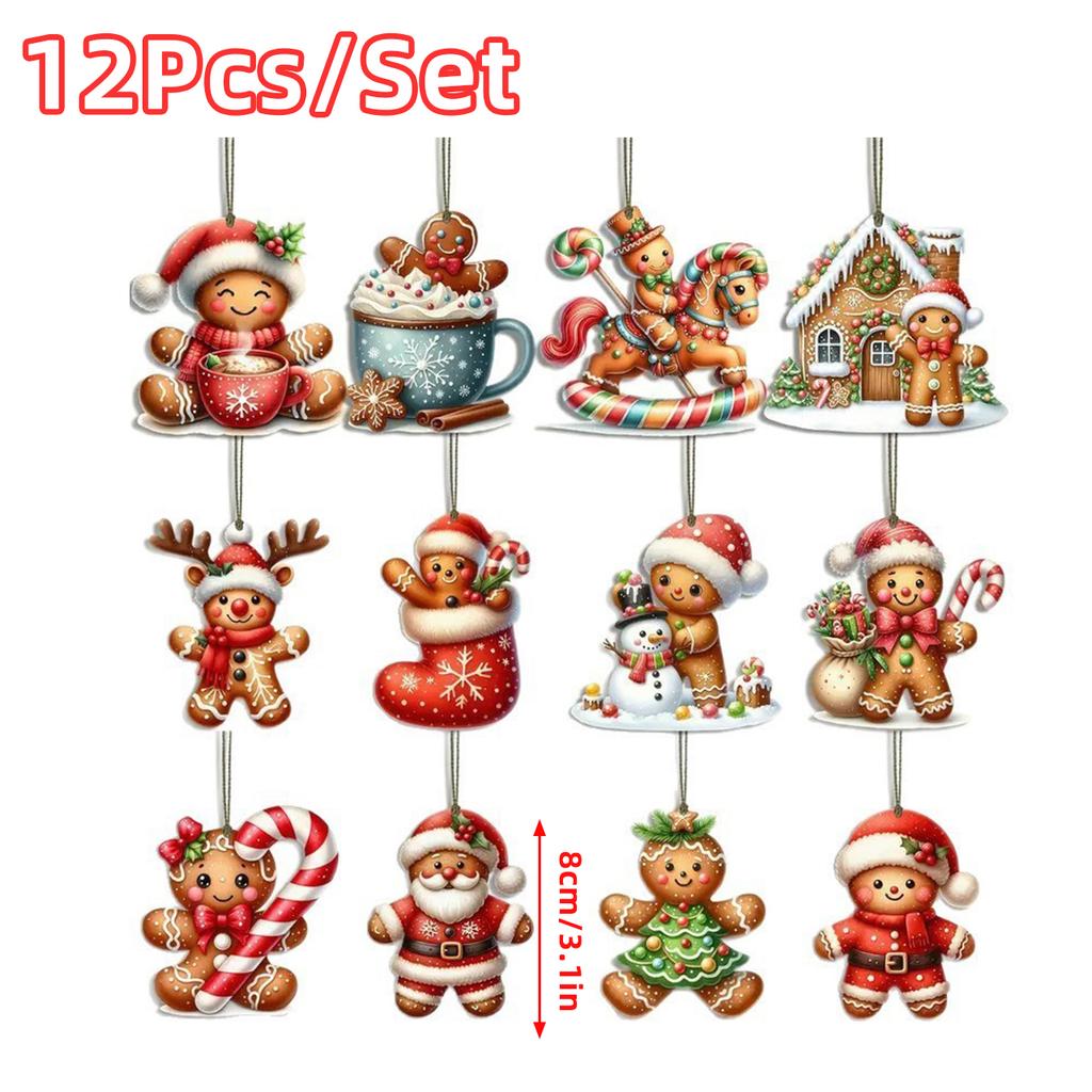12 Peças Pingentes de Madeira de Natal Homem de Gengibre Papai Noel Árvore de Natal Enfeites Pendentes Decoração de Festa em Casa de Natal Presente de Ano Novo