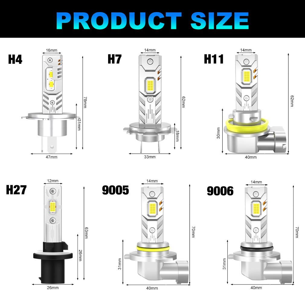 2 Stück H4 LED Scheinwerfer Canbus 25000LM H7 LED Glühbirnen H11 H8 9005 HB3 9006 HB4 H27 880 Auto Kupferrohr Scheinwerfer Auto Lüfterlos Nebelscheinwerfer 6000K 12V
