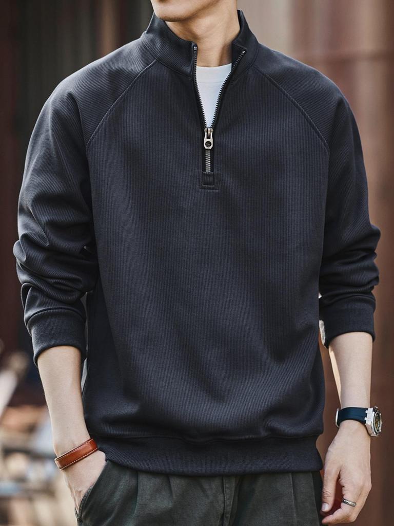 Ge Lan Lu Men's Retro Half-Zip Stand Collar Hoodie - Autumn/Winter Loose Casual Sports Jacket