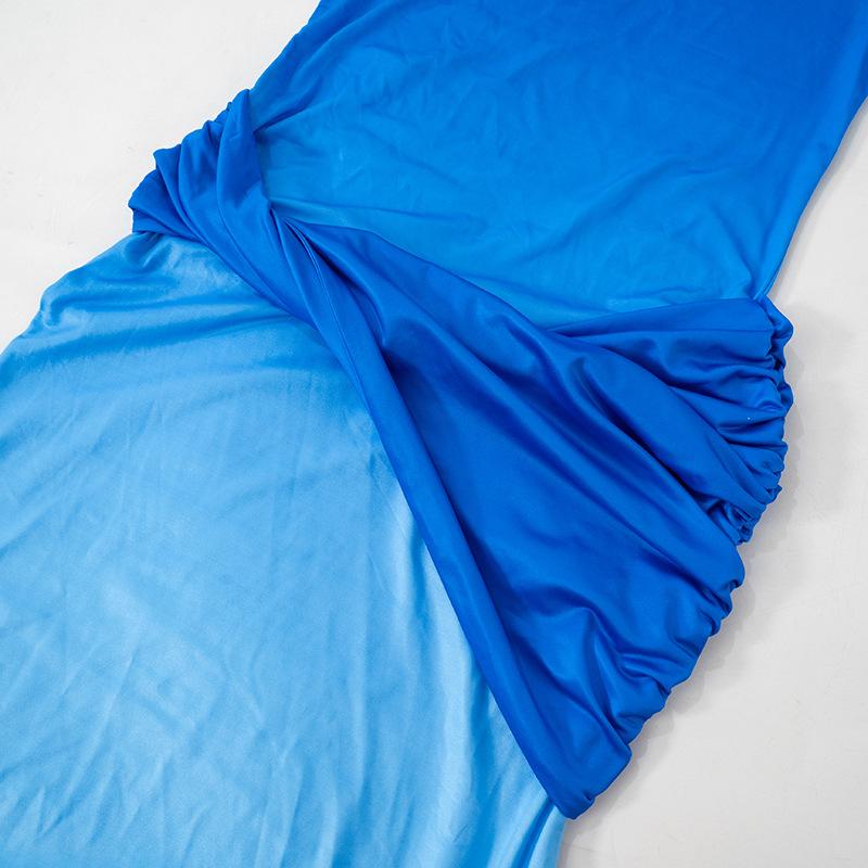 Women's Fall Temperament Long Sleeve Twisted Shrink Pleated Gradient Slim High Waist Long Dress