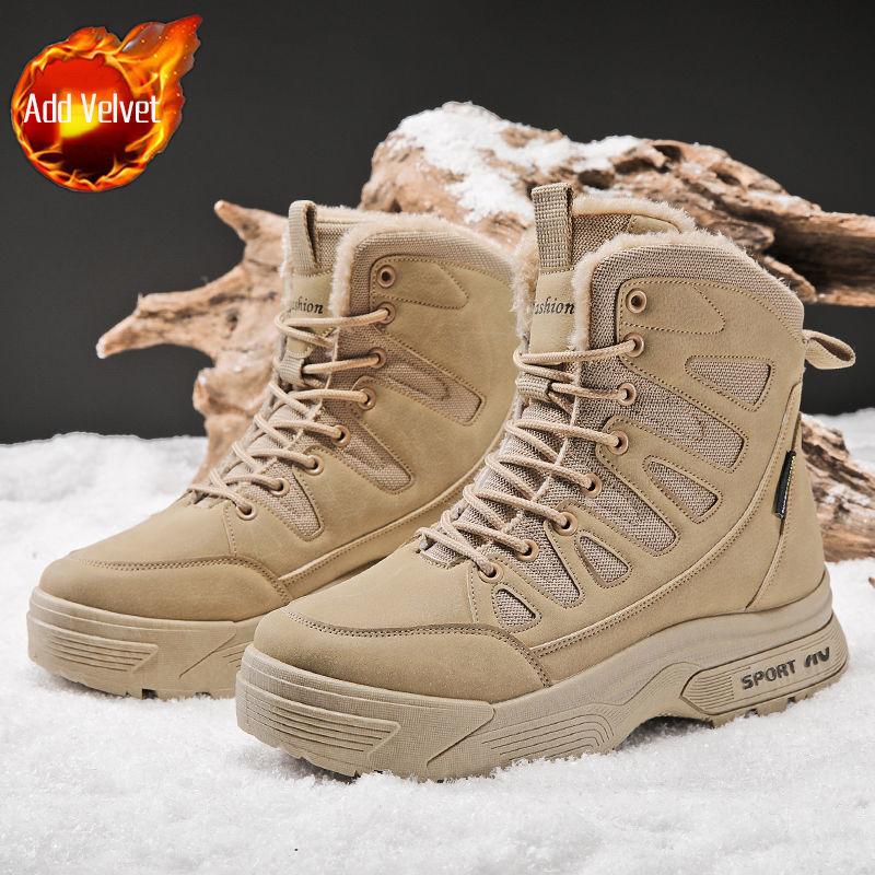 Outdoor Men's Lace Up Snow Boots Workwear Design Fleece Lined Thickened Cold Resistant 40℃ Below Shearling Lined Winter Footwear