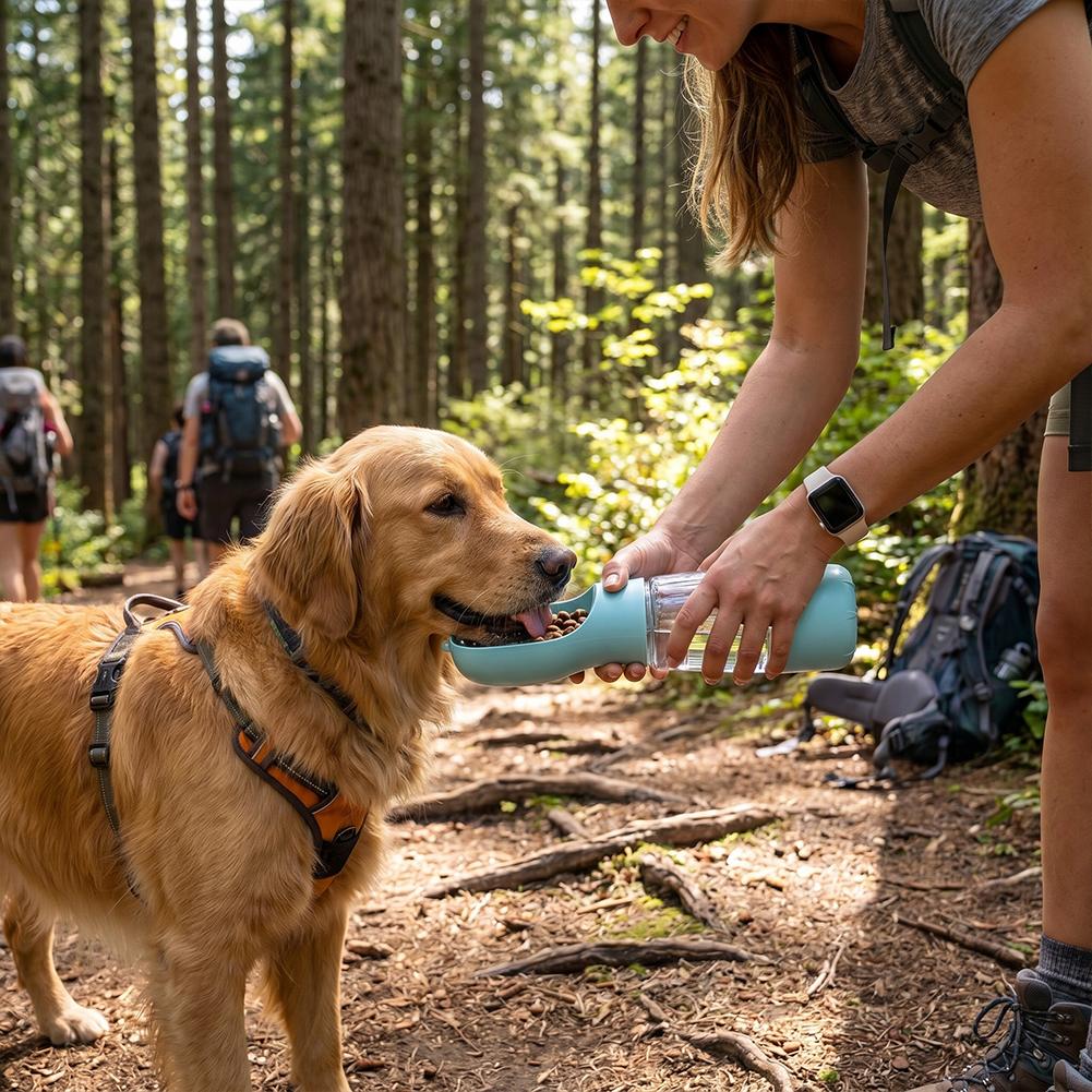 3-in-1 Portable Dog Water Bottle with Food Container, Leak-Proof Pet Water & Food Dispenser for Outdoor Travel, Hiking, Walking