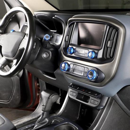 8xBlue Air con Swithes Radio knobs Cover Rings Set For Chevy Colorado/Canyon 14+