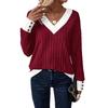 Women S Casual V Neck Solid Color Long Sleeve T Shirt With Splice