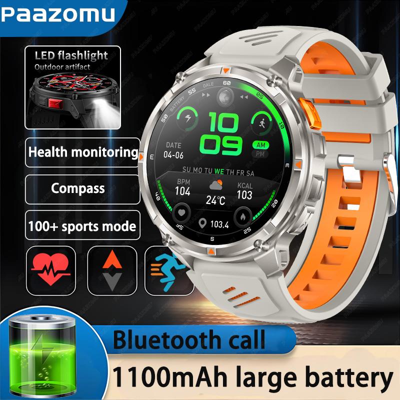 

Men Smart Watch 1.7inch LED Flashlight BT Calling Outdoor Sports Compass Health Monitoring 1100mAh Large Battery Smartwatch