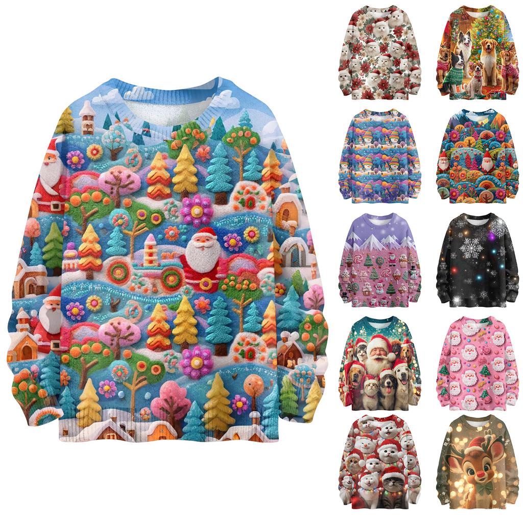 Vánoční mikiny pro ženy Pletený svetr Roztomilá košile Podzimní svetry s výstřihem