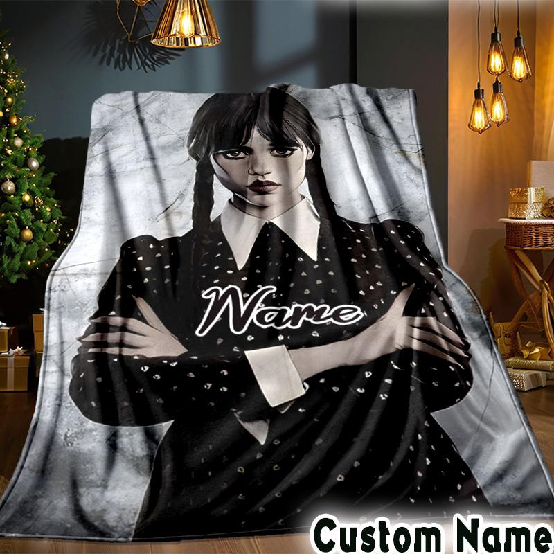 Custom Name Wednesday Blanket Bedding Blanket Picnic Blanket for Women Men, Throw Blankets for Couch Bed, Christmas and Halloween Gifts