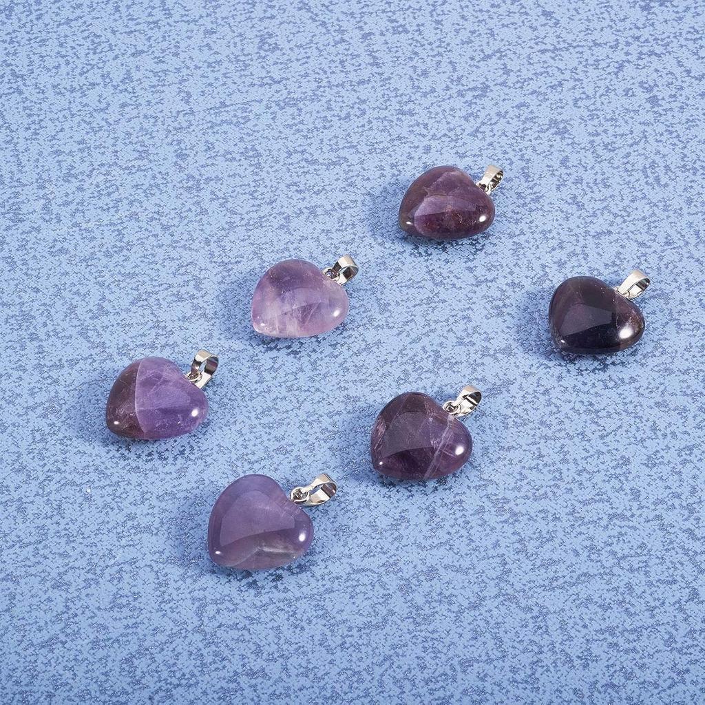 LiQunSweet 10 Pcs Genuine Amethyst Semi-Precious Gemstone Quartz Stone Heart Shape Pendants Bulk for Women Jewelry Necklace Making Findings