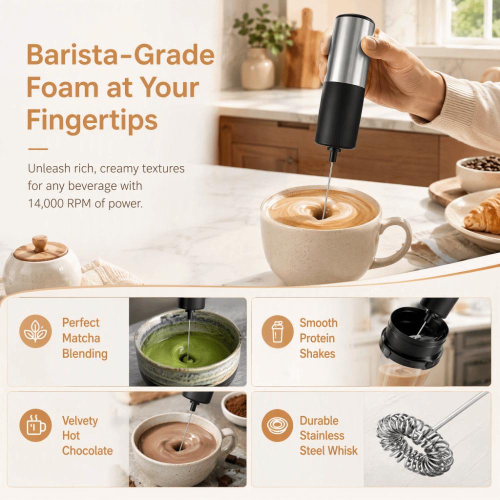 Battery Operated Electric Milk Frother Stainless Steel Whisk Mini Drink Mixer  Matcha Hot Chocolate