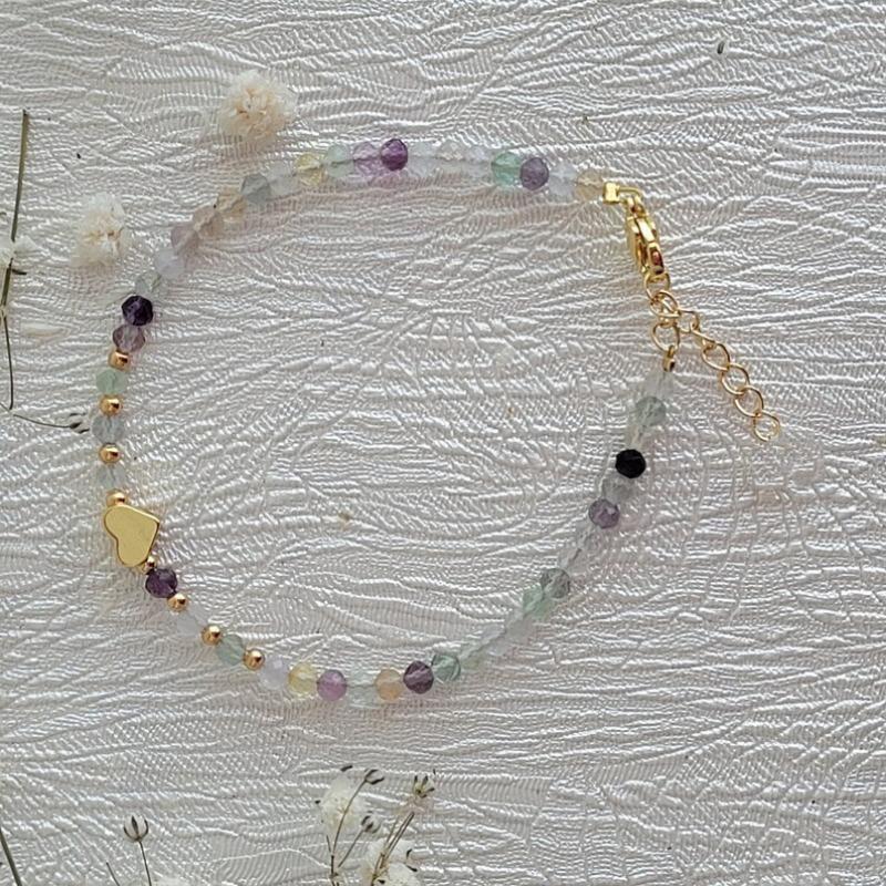 1pc 3MM Handmade Natural Stone Amethyst Beads With Heart Stretchable Bracelets For Women Jewelry Gift