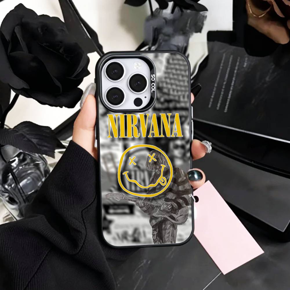 

L-Lamentably N-Nirvana R-Rock Band Phone Case For iPhone17,16,15,14,13,12,11 Plus,Pro Max Colored Silver Plated Inside Cover iPhone17promax