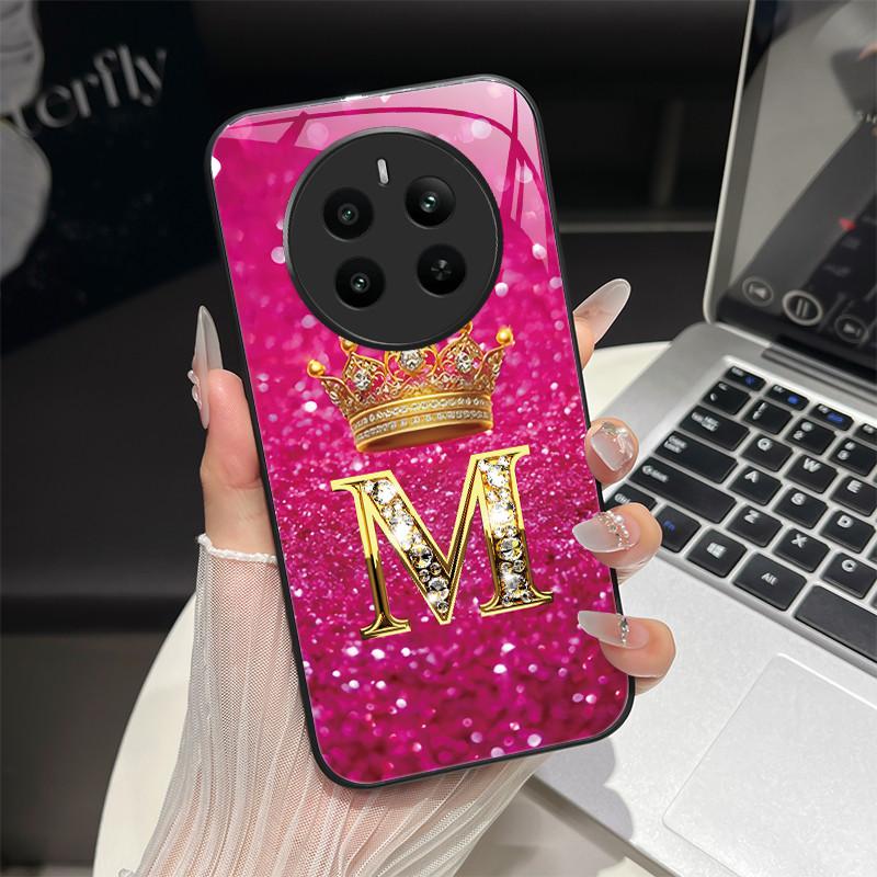 For Realme 12 4G Case Fashion Letters Hard Tempered Glass Back Covers For Oppo Realme12 Realme 12 RMX3871 Shockproof Phone Shell