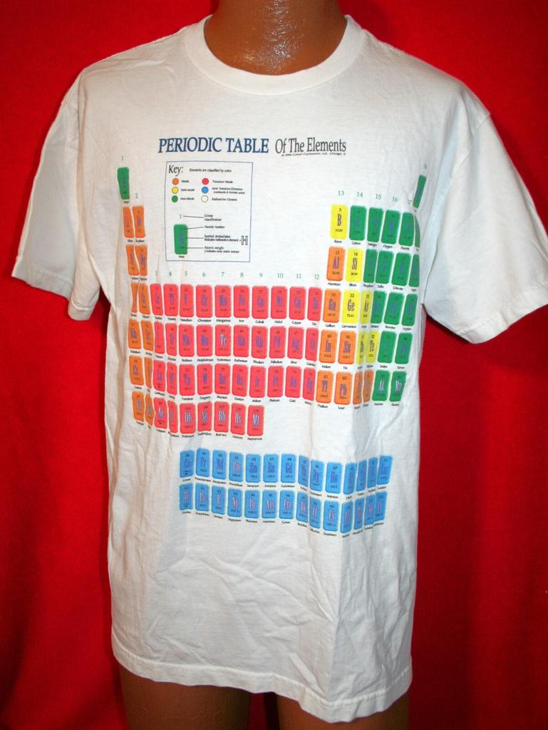 Vintage 90s PERIODIC TABLE OF ELEMENTS White T-SHIRT L Chemistry Science