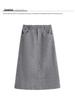 Woolen Half-Skirt: Women's 2025 Winter Brown-Gray Casual Slit Midi Skirt