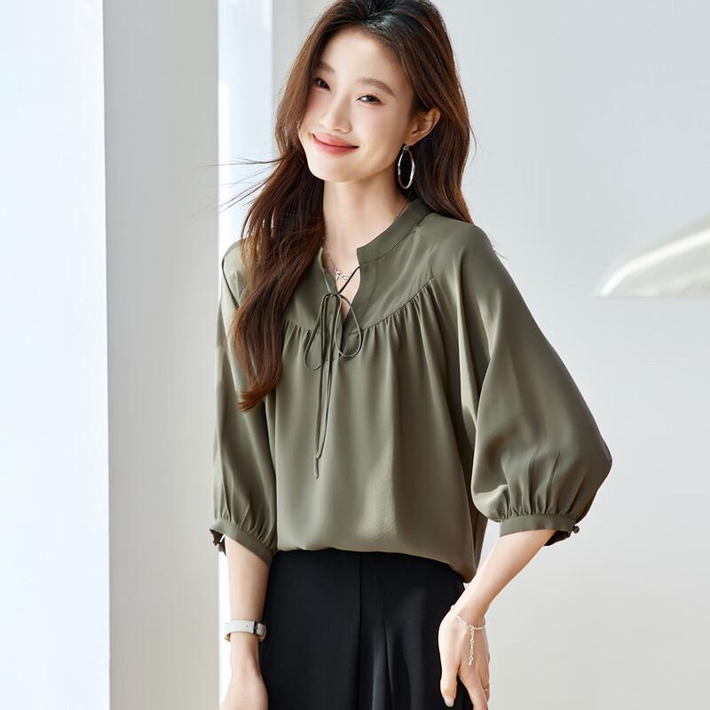 Women s 16 Momme Mulberry Silk 7/4 Sleeve T-Shirt M