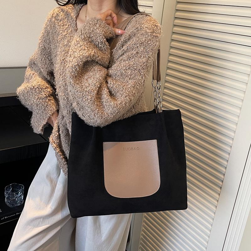 Vintage Suede Tote Bag Women's Large Capacity Commuter Shoulder Bag