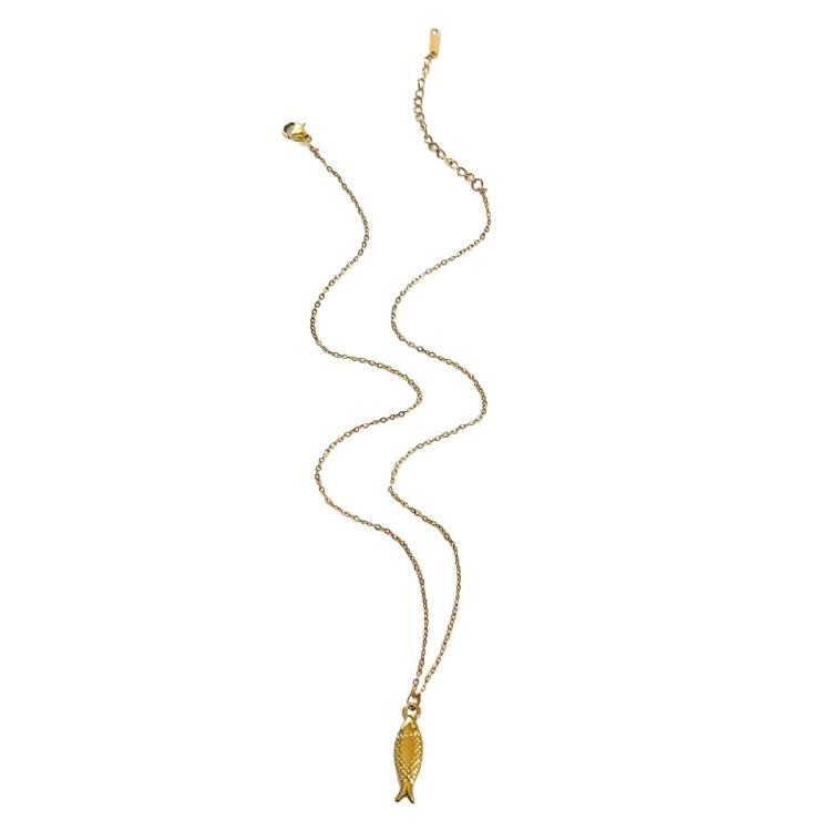Elegant Adjustable Fish Pendant Necklace Set Sturdy Stainless Steel Chain Jewelry for Women Beach Party Casual Wear