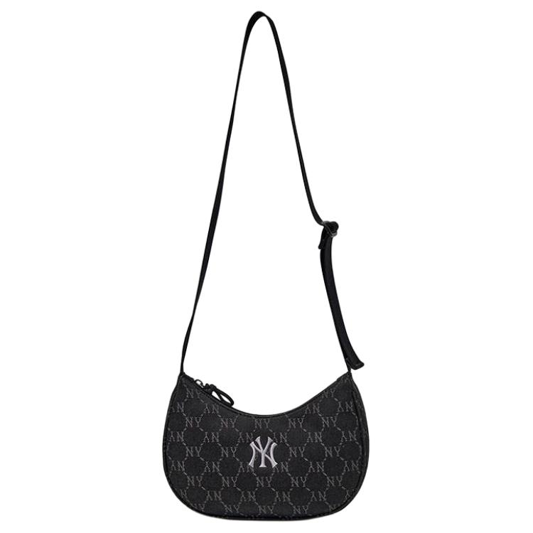 MLB New York Yankees 25FW Vintage Fashion Large Logo Nylon Polyester Shoulder Bag Unisex Shoulder Bag 3ABQMV45N Black,Basic Set (Bag)