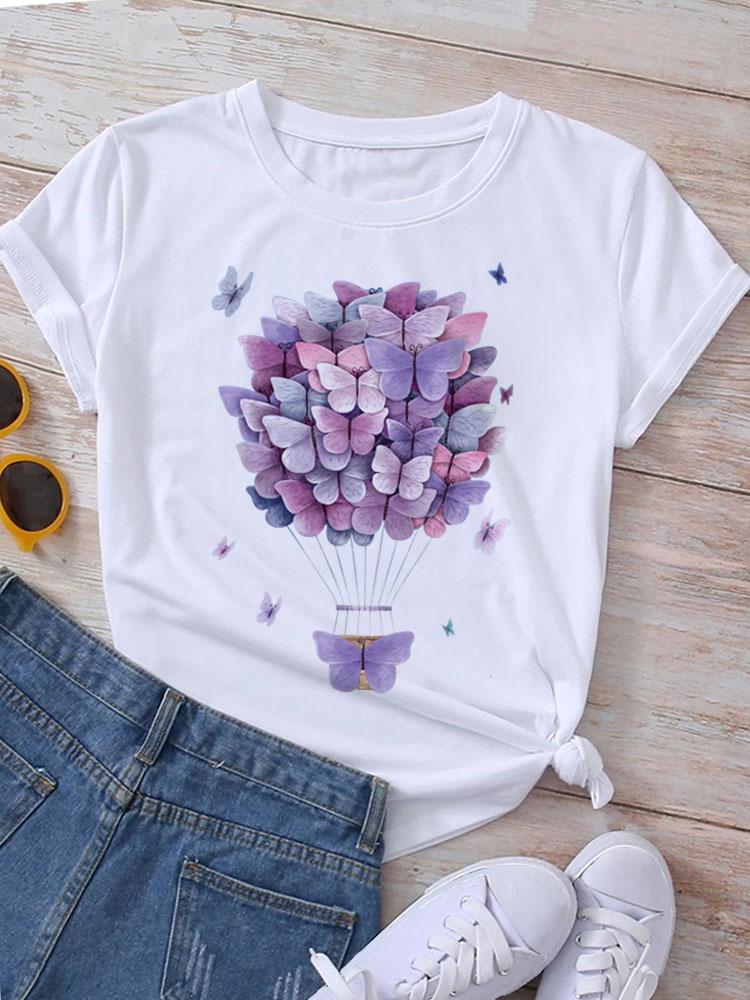 Fashion Women T-Shirt Love Butterfly Print T Shirt New Harajuku Tops Female Summer Tee Shirts Short Sleeve Tops Streetwear