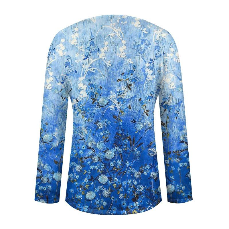 Damen Langarmshirts V-Ausschnitt Casual Blumendruck Basic Trendy T-Shirt Blusen Herbst Tunika Outfits Taillierte T-Shirts Damen