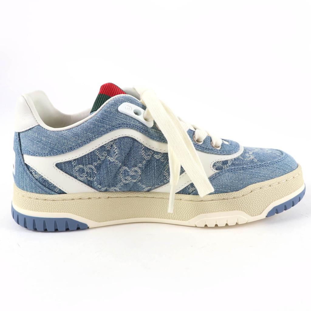 Pristine GUCCI Low Cut Sneakers Reweb GG Denim Leather Indigo Women 35 838831 Used