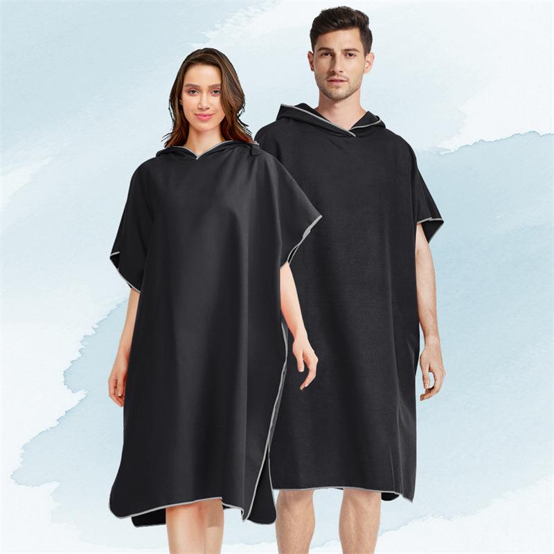 

Двустороннее флисовое пончо с капюшоном для взрослых для серфинга - быстросохнущее пляжное полотенце для переодевания. 80*110cm чёрный