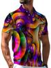 [Printed Design – Not Textured] High-Saturation Rainbow Fractal Spiral Swirl Psychedelic Print Men's Polo Shirt, Smooth for Music Festivals,