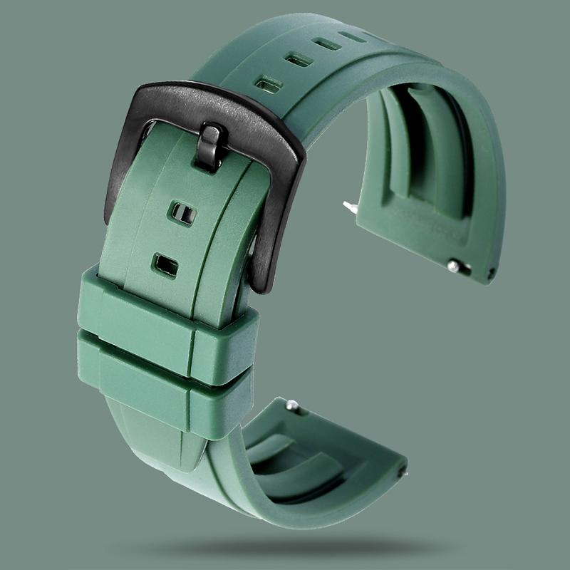 Óraszíj Minőségi gumi óraszíj 18mm 20mm 22mm 24mm Sport óraszíj Fekete zöld csuklópánt gyorskioldó rugós rúddal