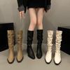 Fashion New Style Spring and Autumn Thick Heel Fold Pile Long Knight Boots Pointed Low Heel Casual Elegant Temperament Sleeve Slim Boots