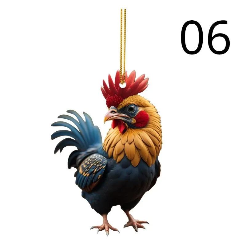 Acrylic Rooster Pendant 6styles Car Rearview Mirror Backpack Hanging Crafts New Year Christmas Tree Decors Gifts 1pc New