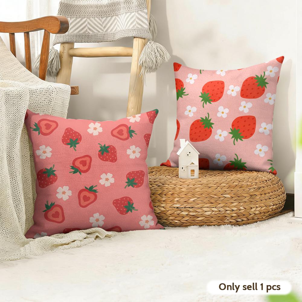 Strawberry Pattern Cushion Cover Natural Linen Pillow Cover Double-Sided Print Cushion Cover For Sofa Home Decor