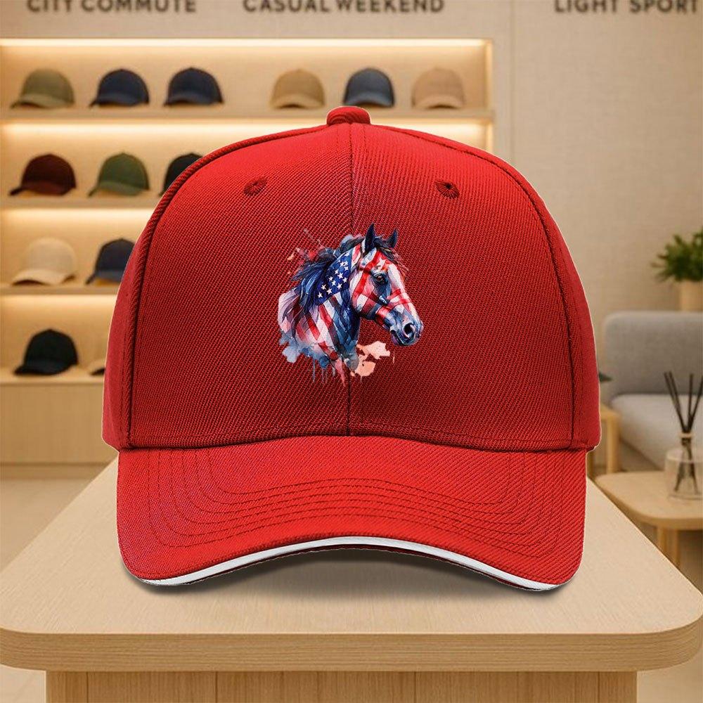 Amerikanische Flagge Pferdekopfdruck Baseballkappe Polyester Erwachsene Lässig Sport Verstellbare Kappe