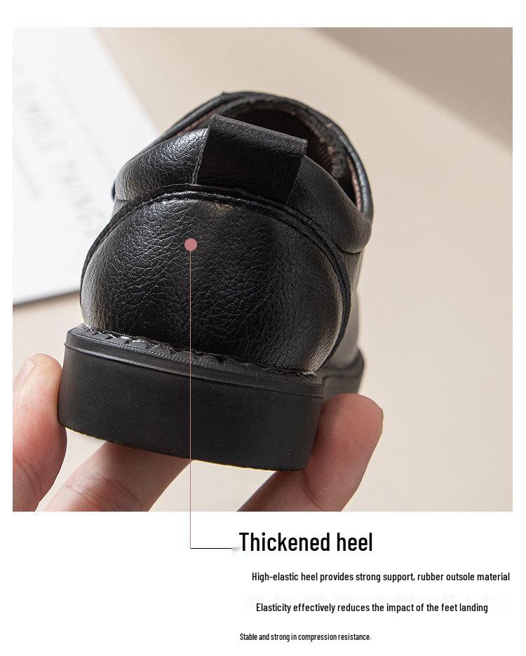Boys' Black Leather Velcro Shoes - Soft Sole Performance Shoes for Spring/Autumn