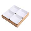 Ceramic Appetizer Serving Plate with Bamboo Tray Cover for Fruits Nuts Desserts (4-Compartment)