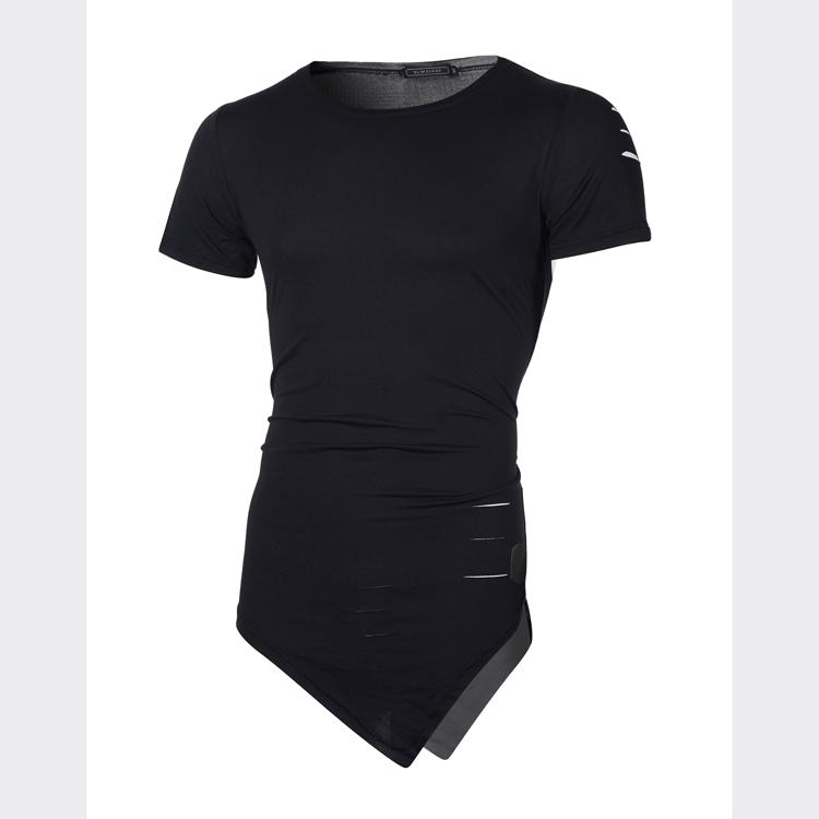 T-shirt Uni Homme Unisexe Coupe Ample avec Ourlet Irrégulier et Détails Déchirés.