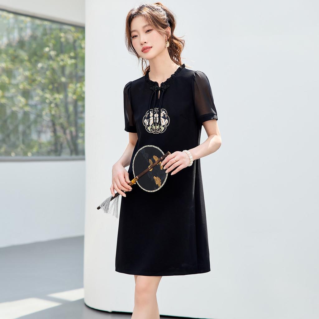Chinese Style Elegant Dress for Women, Summer 2026 New Style, Simple and Fashionable Straight Tube Skirt, Slimming Dress
