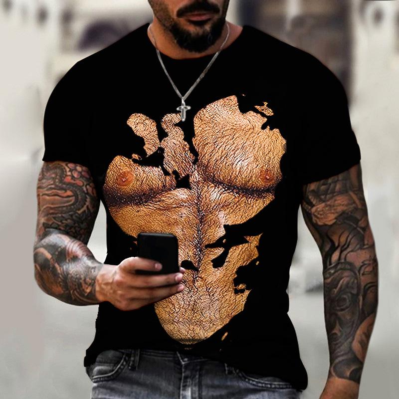 Herren T-Shirt mit 3D-Print, lässig, mit Schlitz und Kunstloch, Weiß/Schwarz, Sommer-T-Shirt für Herren, O-Ausschnitt, kurzärmelig, lockere Oberteile, atmungsaktive Paar-T-Shirts