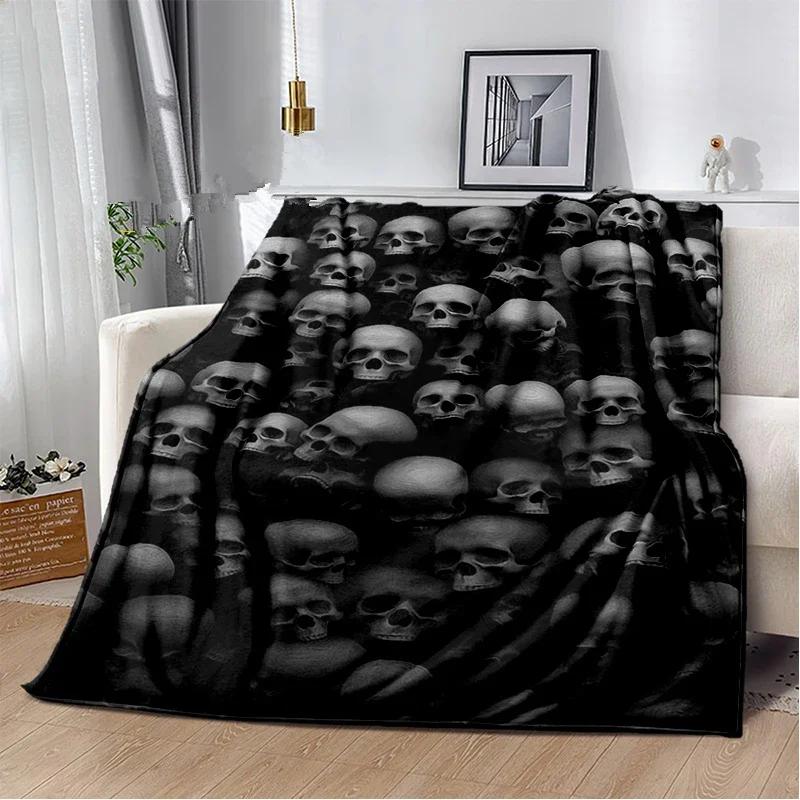 Skull Series Flower Blanket Quilt Throw Bedspread Flannel Couch Travel Bedding Halloween Gifts