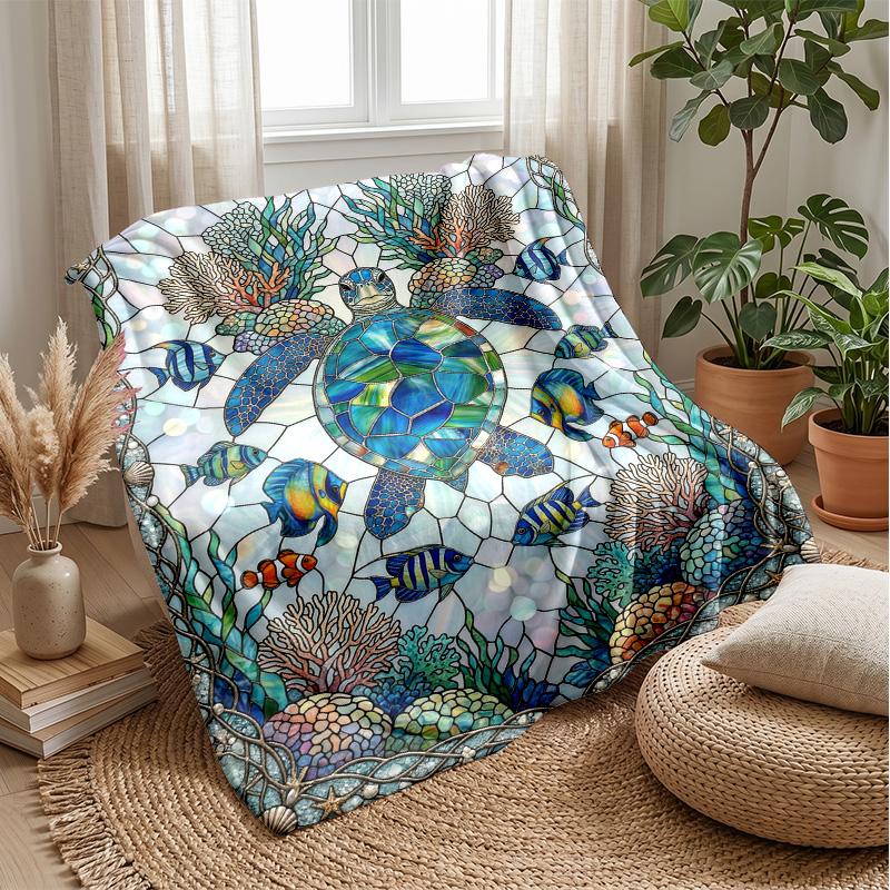 Underwater Marine Life 1 Theme Blanket Lightweight Warm Flannel Blanket Decorative Throw Blanket for Home Decoration