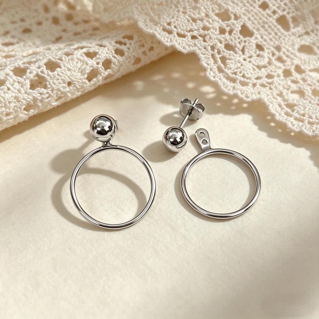 S925 Sterling Silver Geometric Circle Earrings - Light Gold Round Bead Studs, High-End, Versatile Jewelry for Women