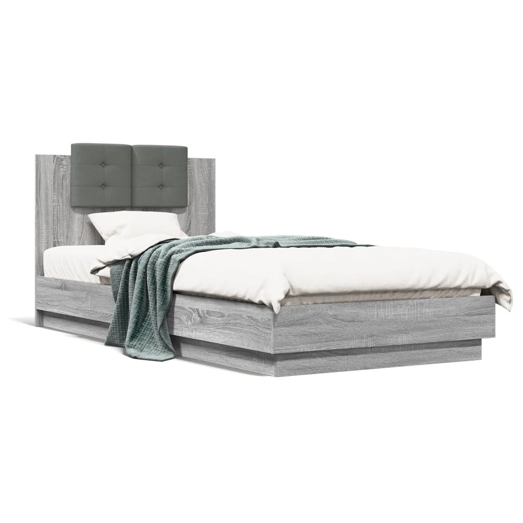 Bed Frame with Headboard and LED Lights Gray Sonoma 90x200 cm