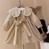 Mädchen Frühling und Herbst einfarbig Langarm Mantel taillierte Puppenkragen Jacke