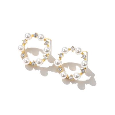 Ladies 1 Pair Fashion Cute Shining Zircon Earrings Gold Color Hoop Earings for Women Fashion  Pearl Circle Jewelry