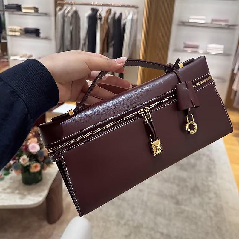 2026 Lunch Box Bag Light Luxury High-end Cowhide Handbag Dinner Authentic Leather Single Shoulder Diagonal Women
