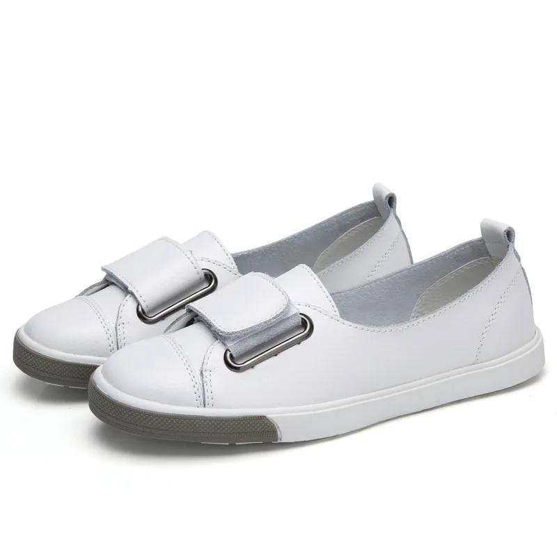 Women Loafers Flats Lady Slip on White Split Leather Moccasins Casual Female Shoes